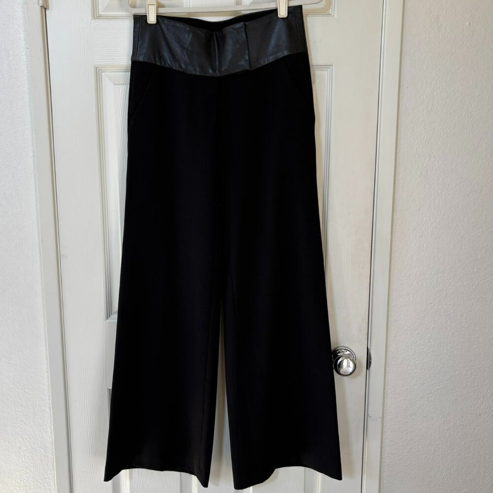 NWOT Georgie Black Leather Waistband Wide Leg Trouser Pants 2